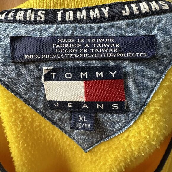Tommy Hilfiger 2001 Men’s XL Yellow Fleece Pullover Sweater Y2K Preppy - Picture 6 of 8